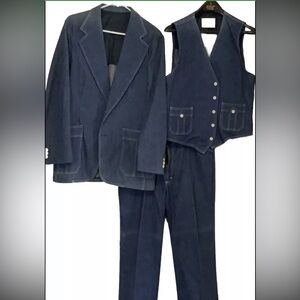 Vintage 1970’s Lee Jeans Three Piece Suit 40R Denim (NEW) 16 & 31-30.